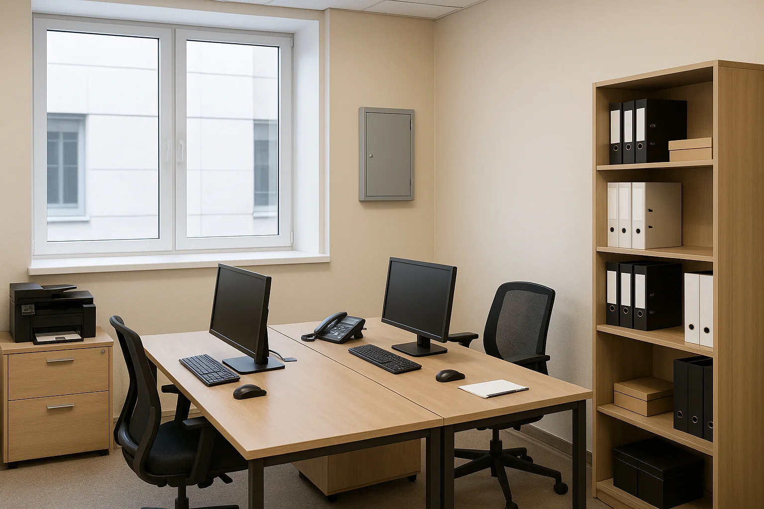 Bureau moderne avec bureaux, ordinateurs et boîtiers NEMA 1 dans le bureau